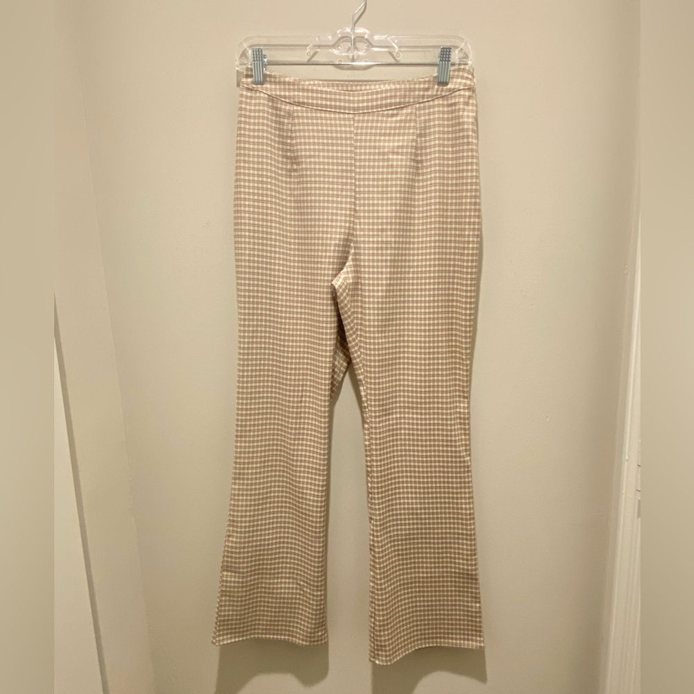 Sadie & Sage Anthropologie Chic Checkered Beige & White Pants Women’s Size S EUC